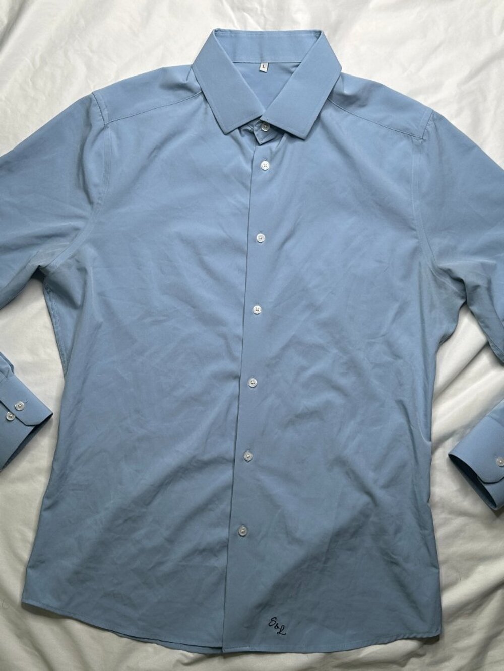 State and Liberty Mens Blue Stretch Button Down Dress Shirt Size L